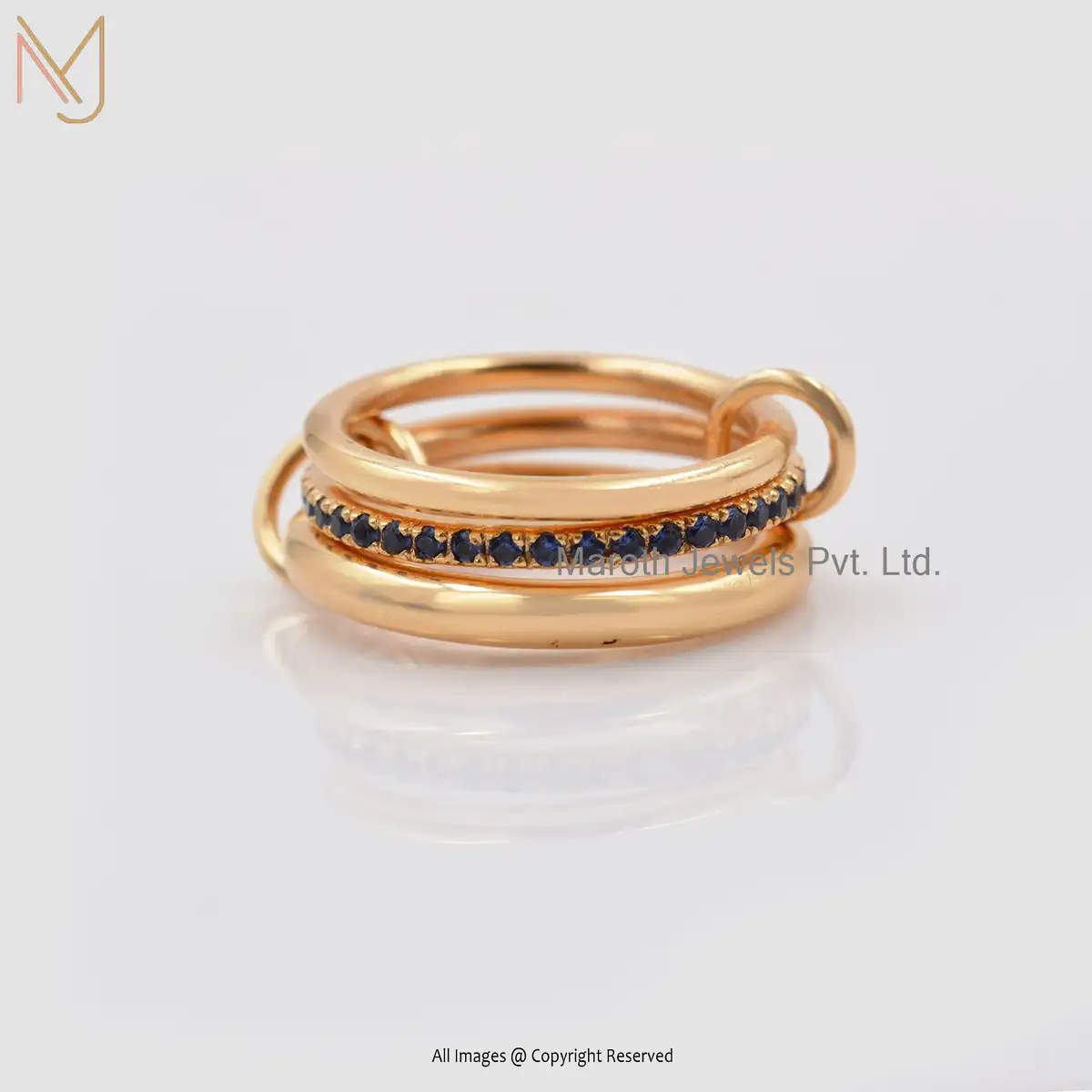 925 Silver Yellow Gold Diamond Black CZ Band Connector Ring