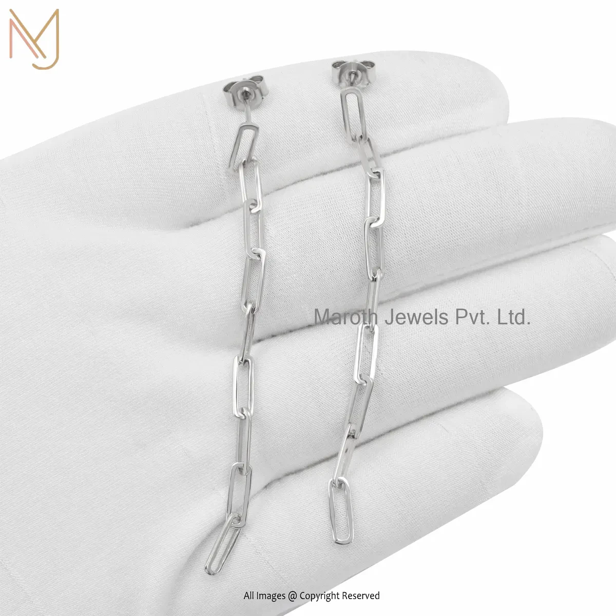 925 Silver White Gold Plated Minimalist Paperclip Chain Drop Earrings Custom Jewelry