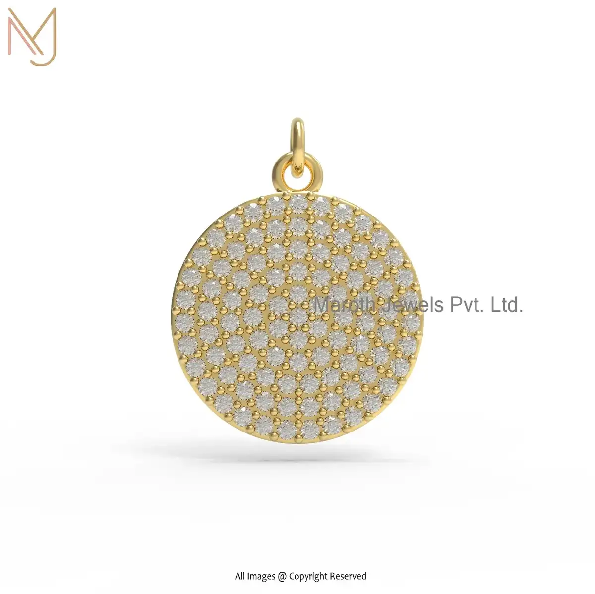 Wholesale 14K Gold Pave Diamond Cubic Zircon Disc Pendant Jewelry