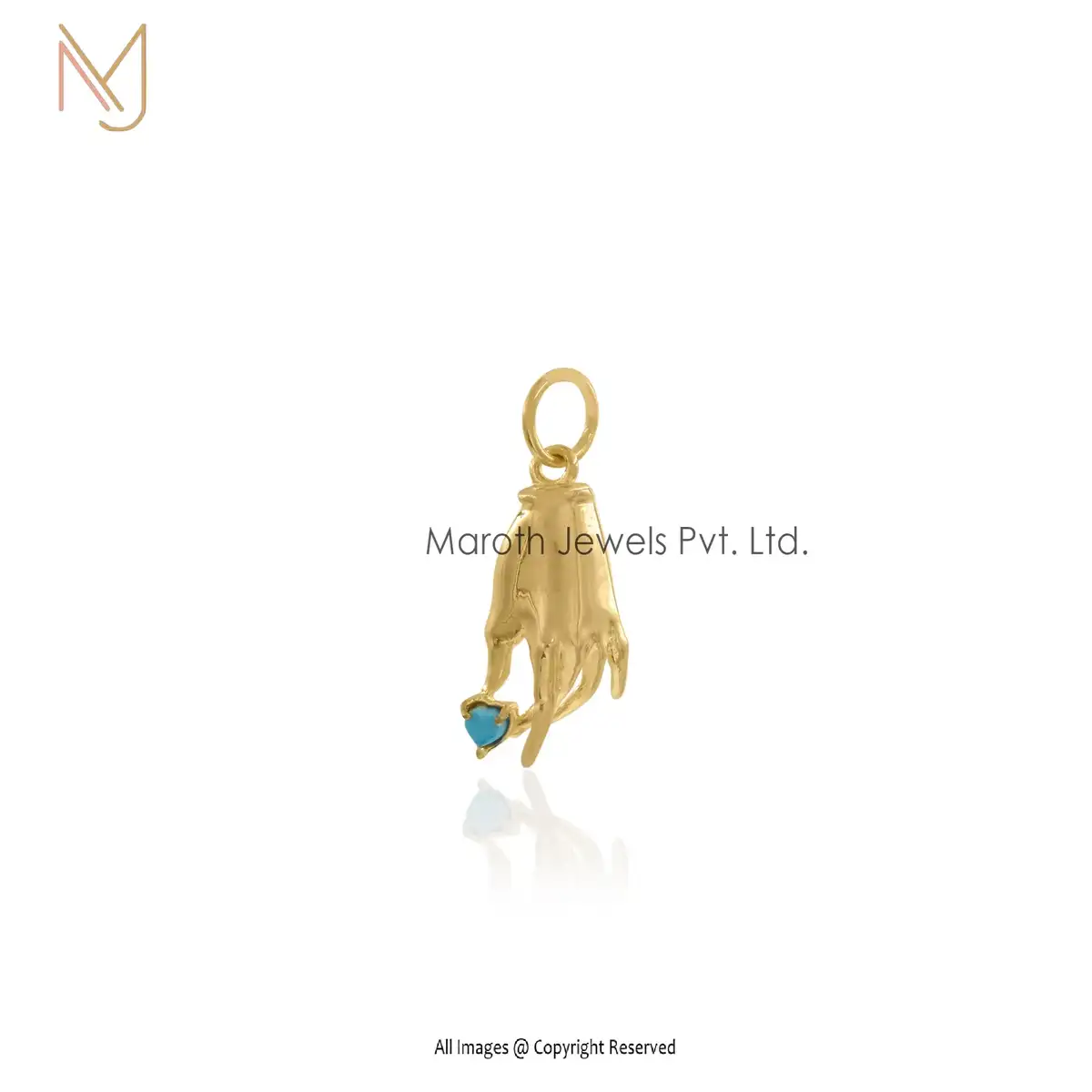 14K Yellow Gold & Turquoise Figa Hand Pendant Jewelry Supplier