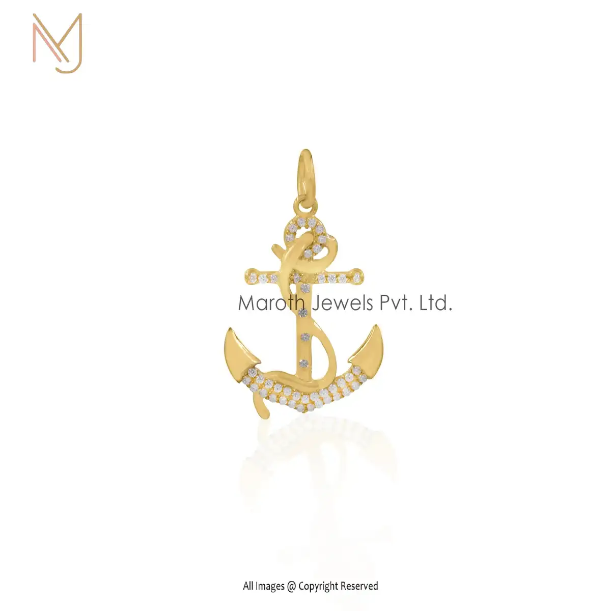 14K Yellow Gold Cubic Zircon Anchor Religious Pendant Manufacturer