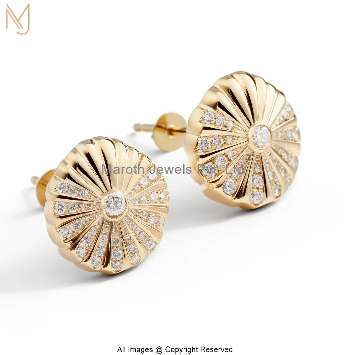 925 Silver Yellow Gold Plated Moissanite Fluted Scallop Diamond Stud Earrings Jewelry Supplier