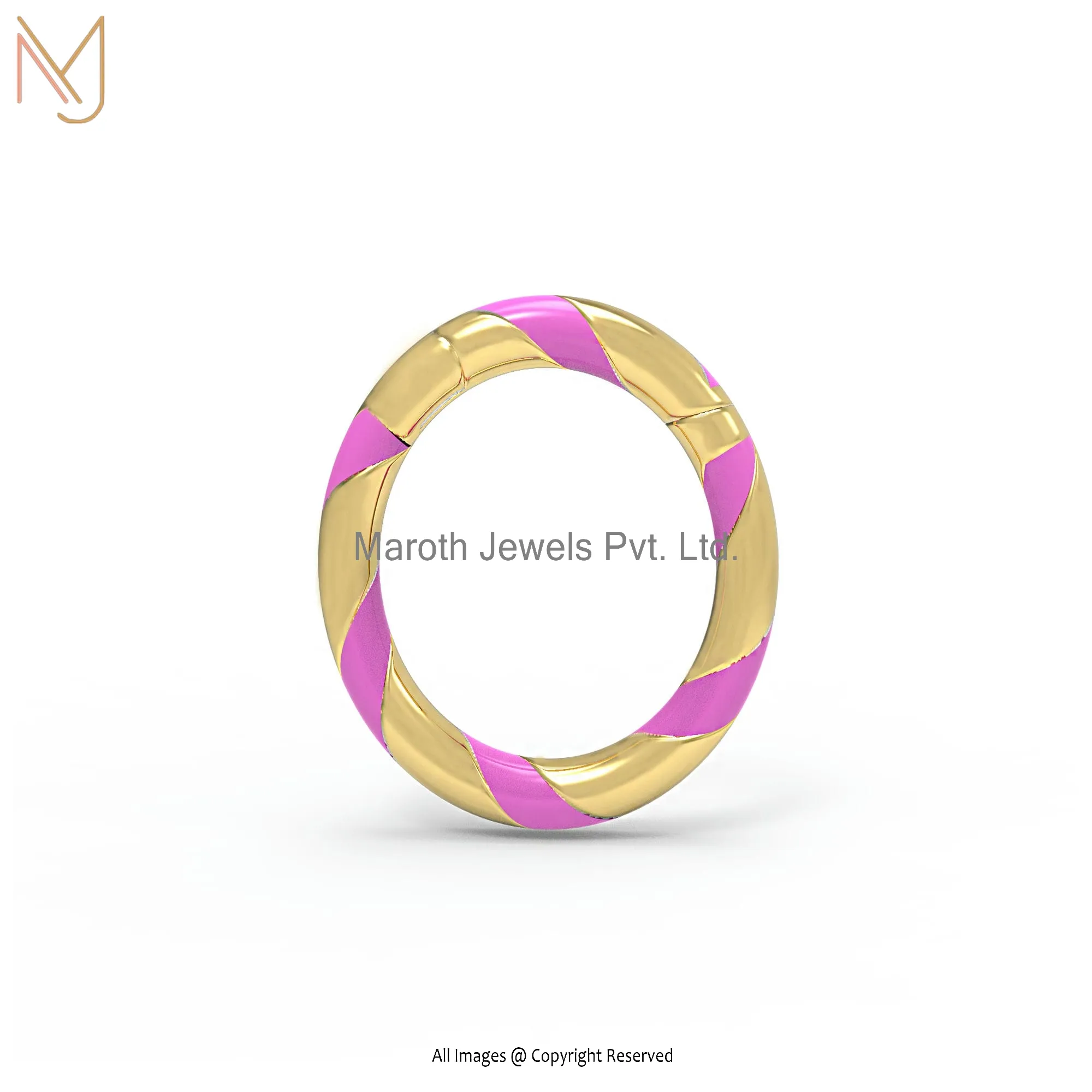 Private Label 925 Silver Yellow Gold Plated Pink Enamel Round Enhancer Jewelry