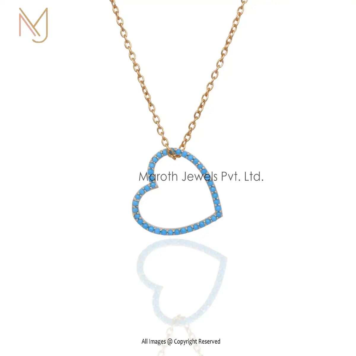 14K Yellow Gold & Turquoise Heart Pendant Jewelry Manufacturer