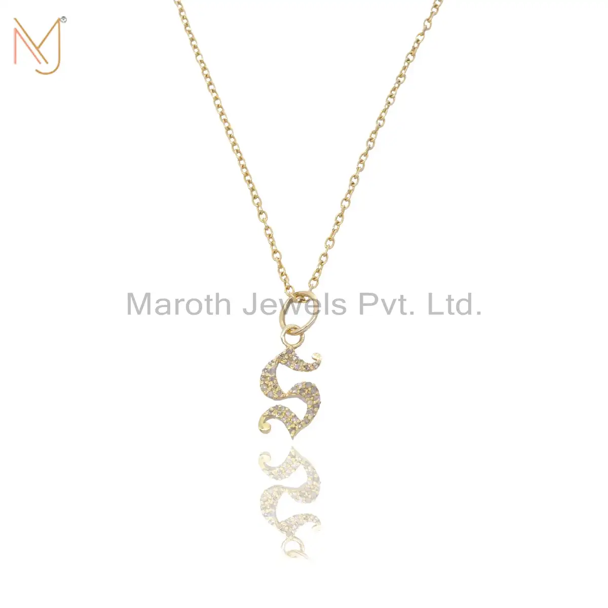 14K Yellow Gold Diamond Gothic S Pendant Jewelry Manufacturer