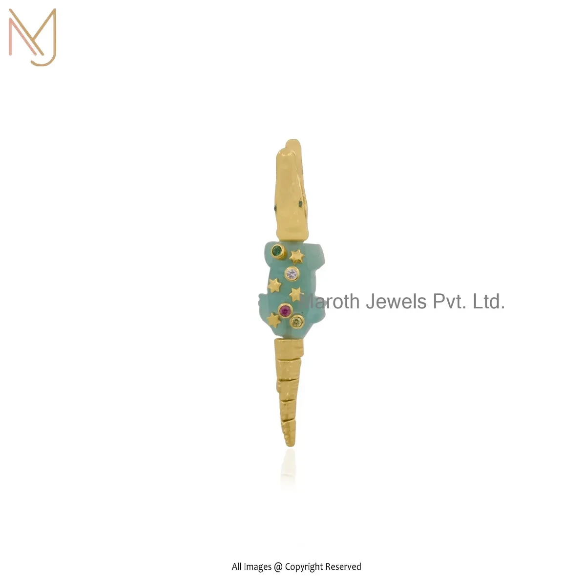 Private Lable 14K Yellow Gold Amazonite And Multi Gemstone Crocodile Earring