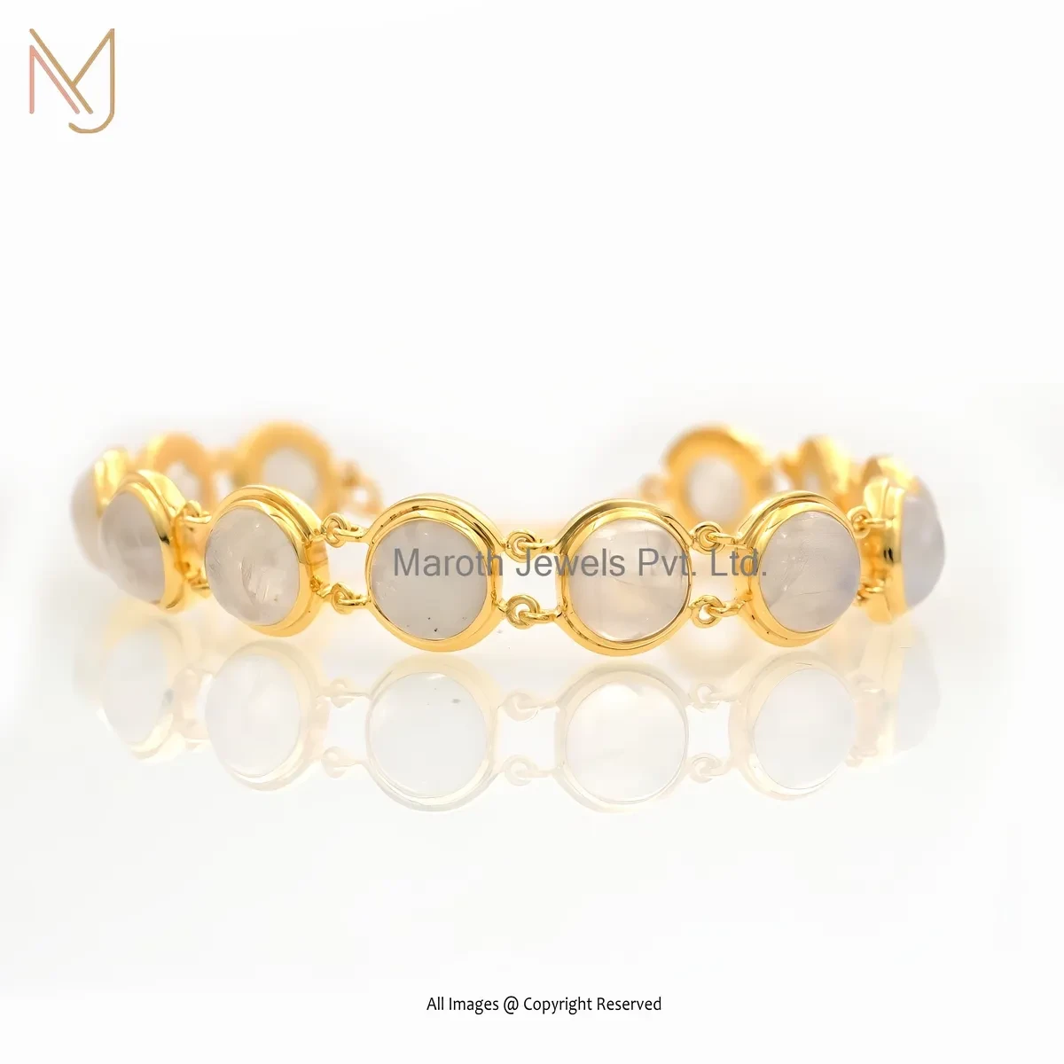 14K Yellow Gold Moonstone Bracelet Custom Jewelry