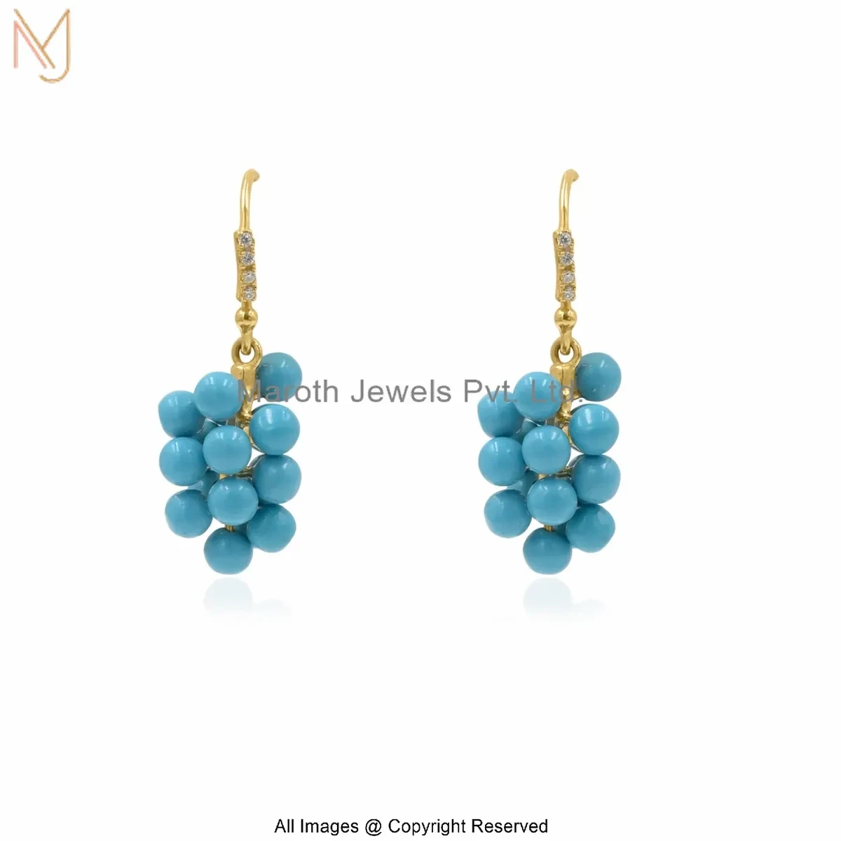 925 Silver Yellow Gold Plated Cubic Zircon Turquoise Grapes Drop Earring Jewelry Supplier
