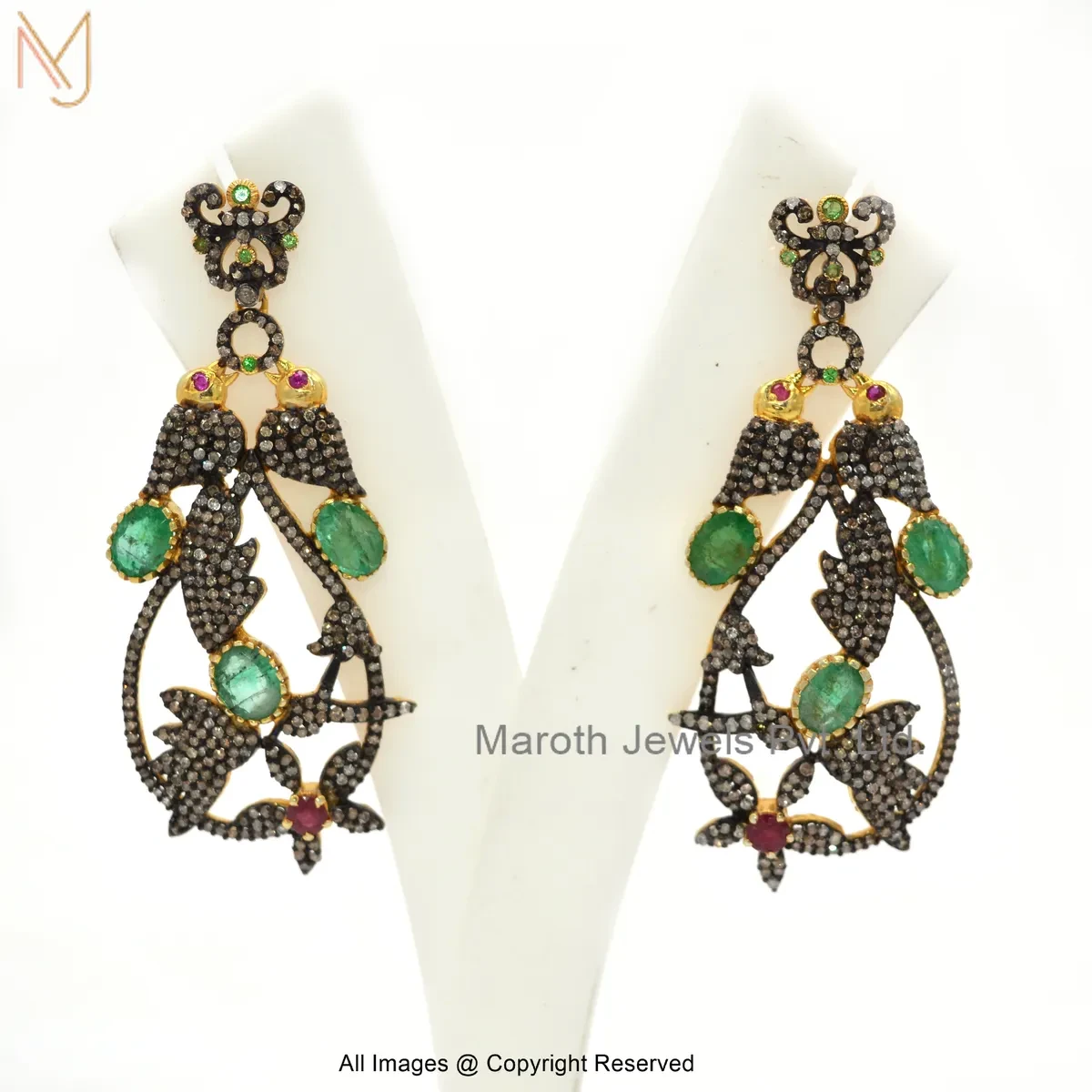 925 Silver Rhodium Yellow Gold Plated Pave Diamond , Emerald , Ruby Handmade Gemstone Drop Dangle Earring USA