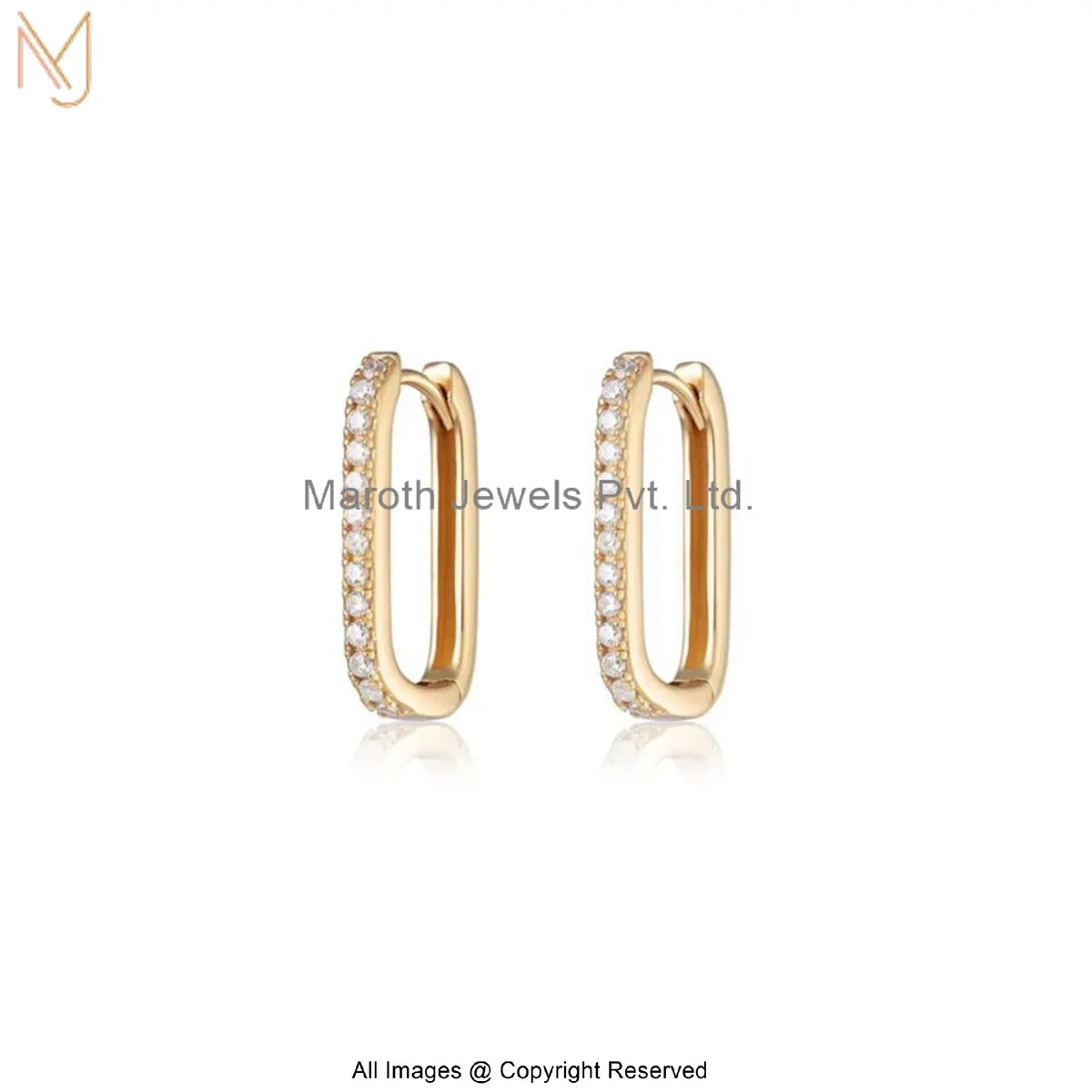 925 Silver Yellow Gold Plated Diamond Hoop Huggies Earring Jewelry Supplier