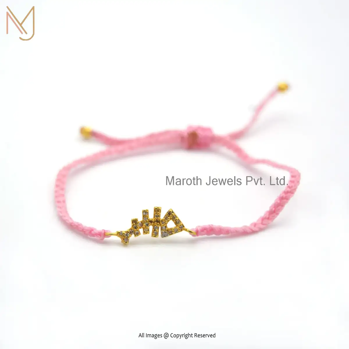 925 Silver Yellow Gold Plated Pave Diamond Fish Bone Adjustable Bracelet Manufacturer