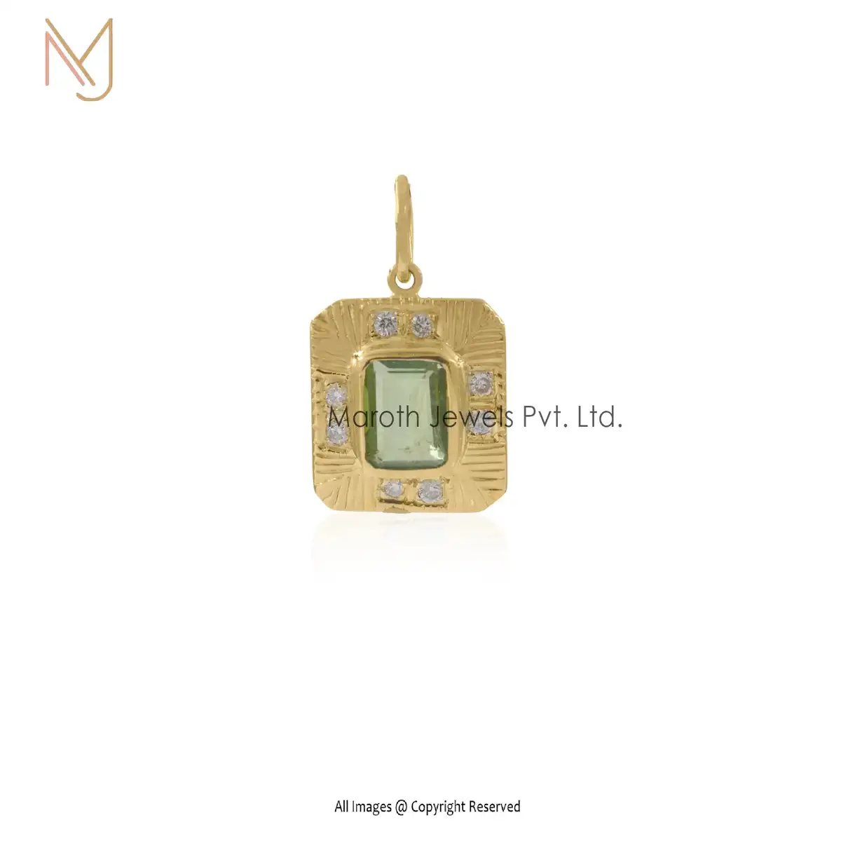 14K Yellow Gold Green Tourmaline Pendants Jewelry Manufacturer
