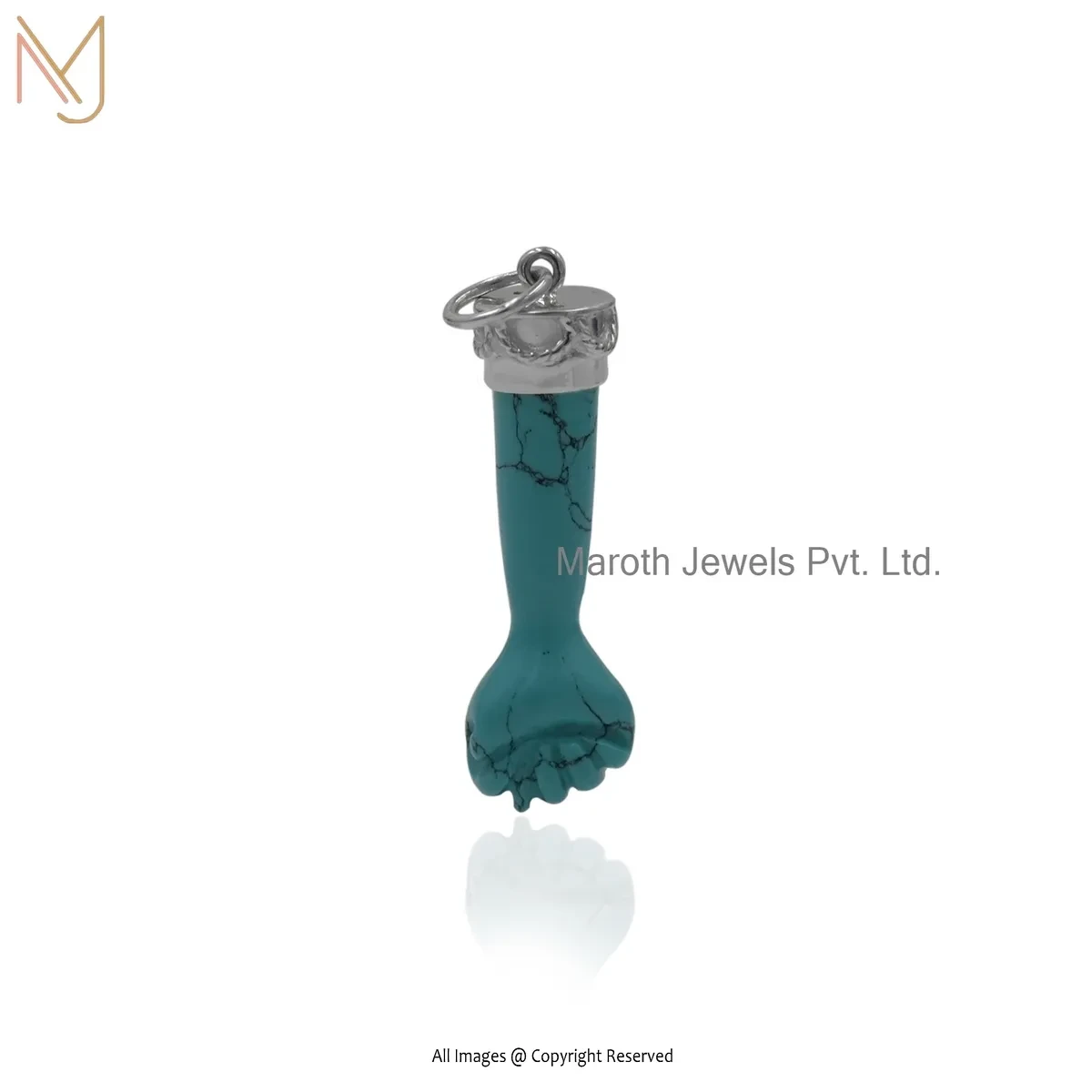 14K White Gold Turquoise Figa Hand Pendant Jewelry Supplier