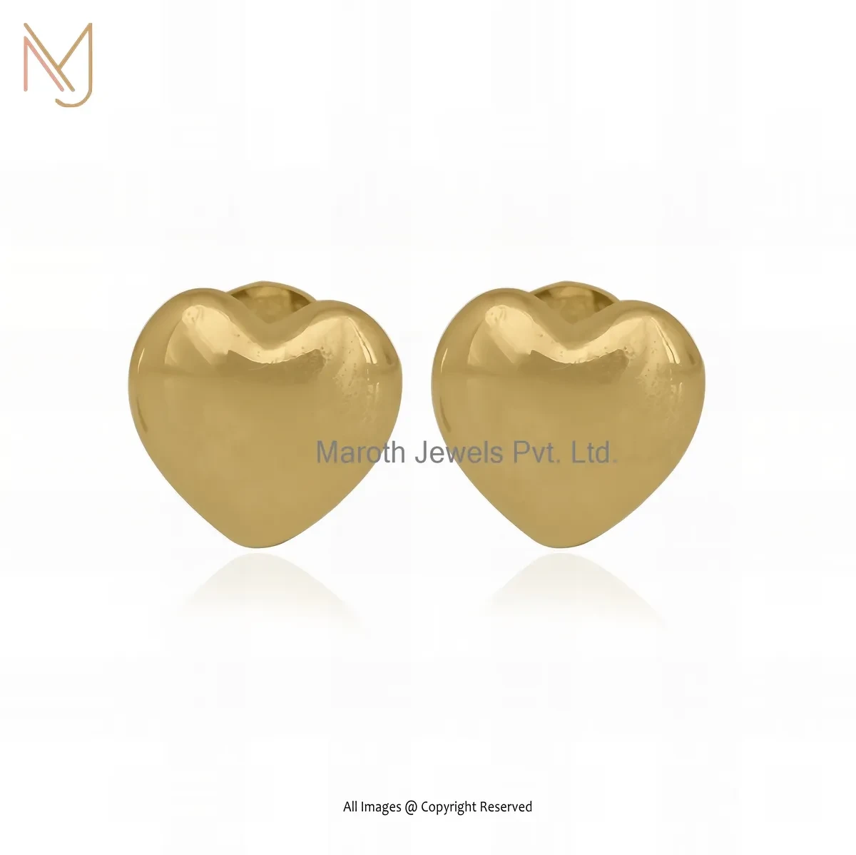 14K Yellow Gold Puffed Heart Earring Custom Jewelry