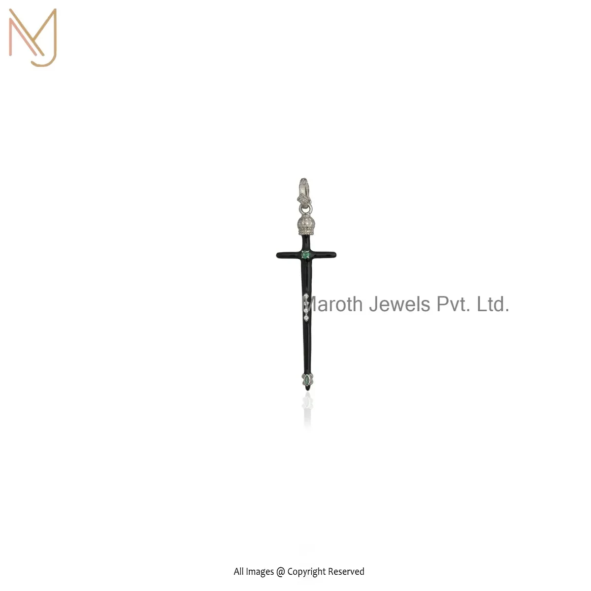 Wholesale 14K Yellow Gold Cubic Zircon & Enamel Dagger Charm Pendant