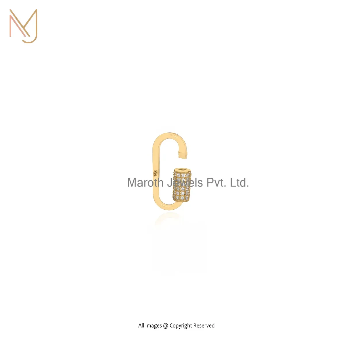 Private Lable 14K Yellow Gold Cubic Zircon Diamond Carabiner Lock Jewelry