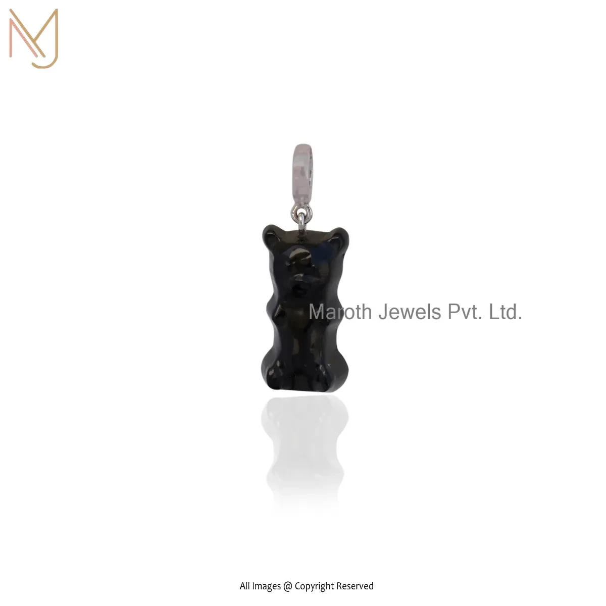 14K White Gold Black Onyx Teddy Bear Pendant Jewelry Supplier