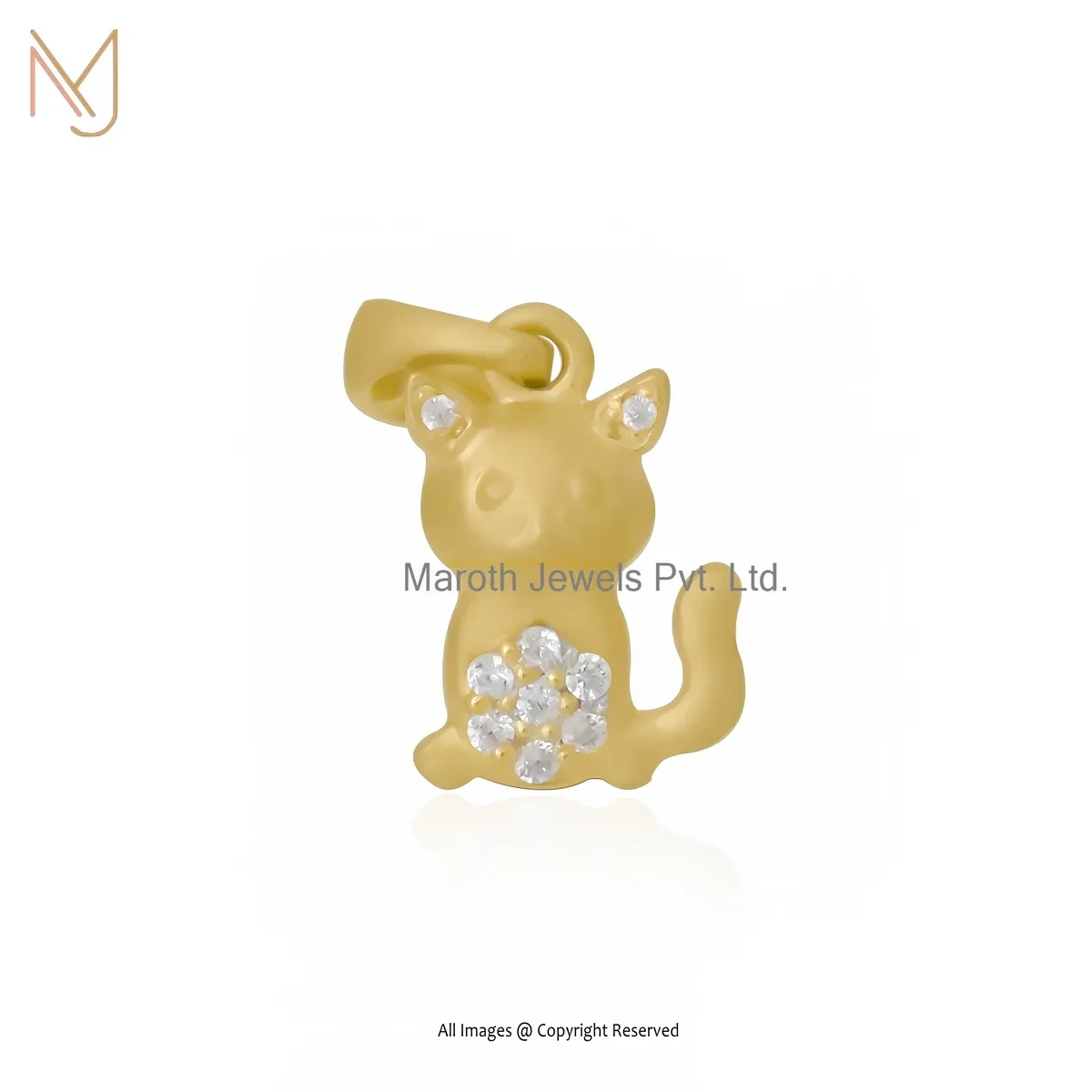 925 Silver Yellow Gold Plated Cubic Zircon Cat Pendant Manufacturer