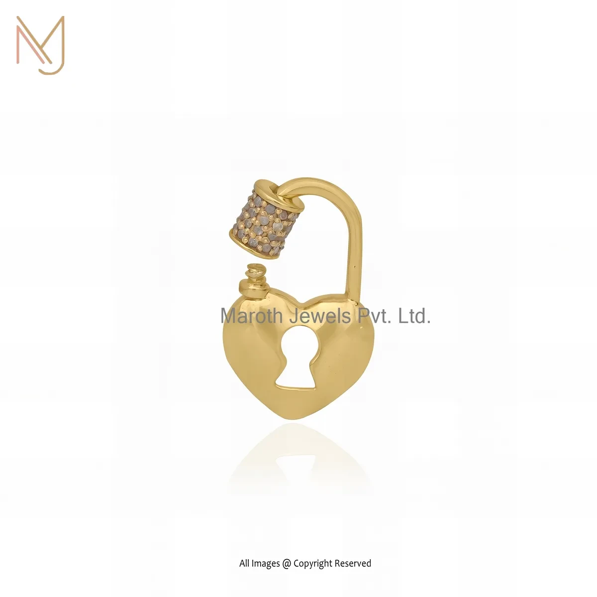 Wholesale 925 Silver Yellow Gold Plated Pave Diamond Heart Padlock Carabiner Lock Jewelry