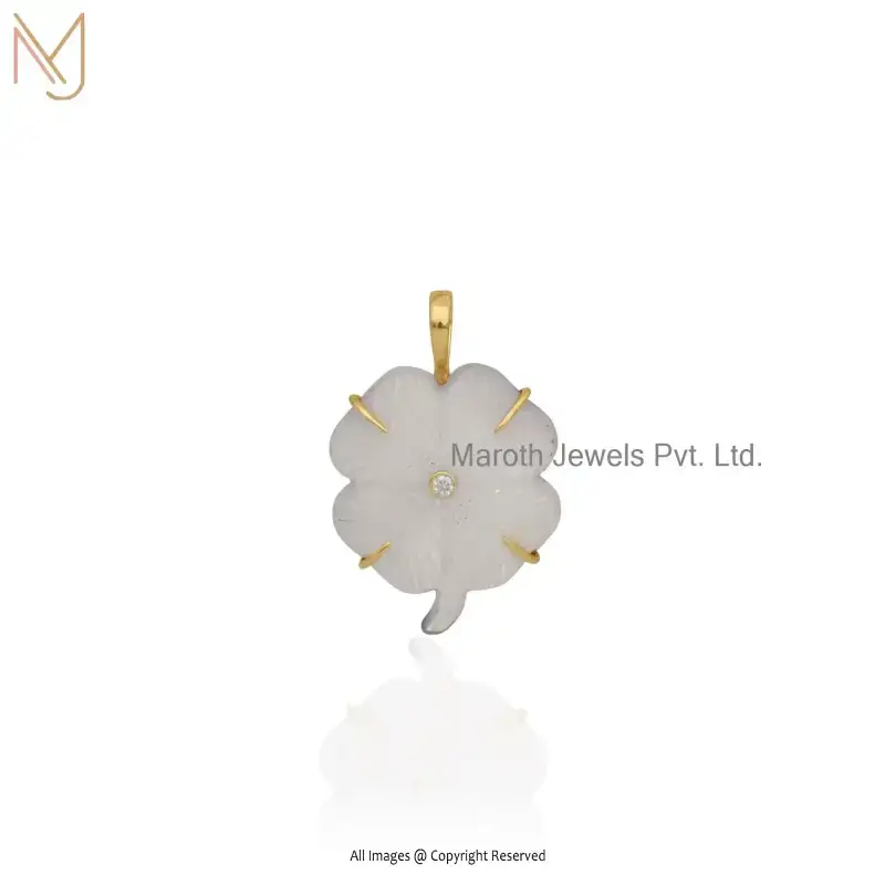 925 Silver Rose Gold Plated Malachite And Moissanite Gemstone Clover Pendant Manufacturer