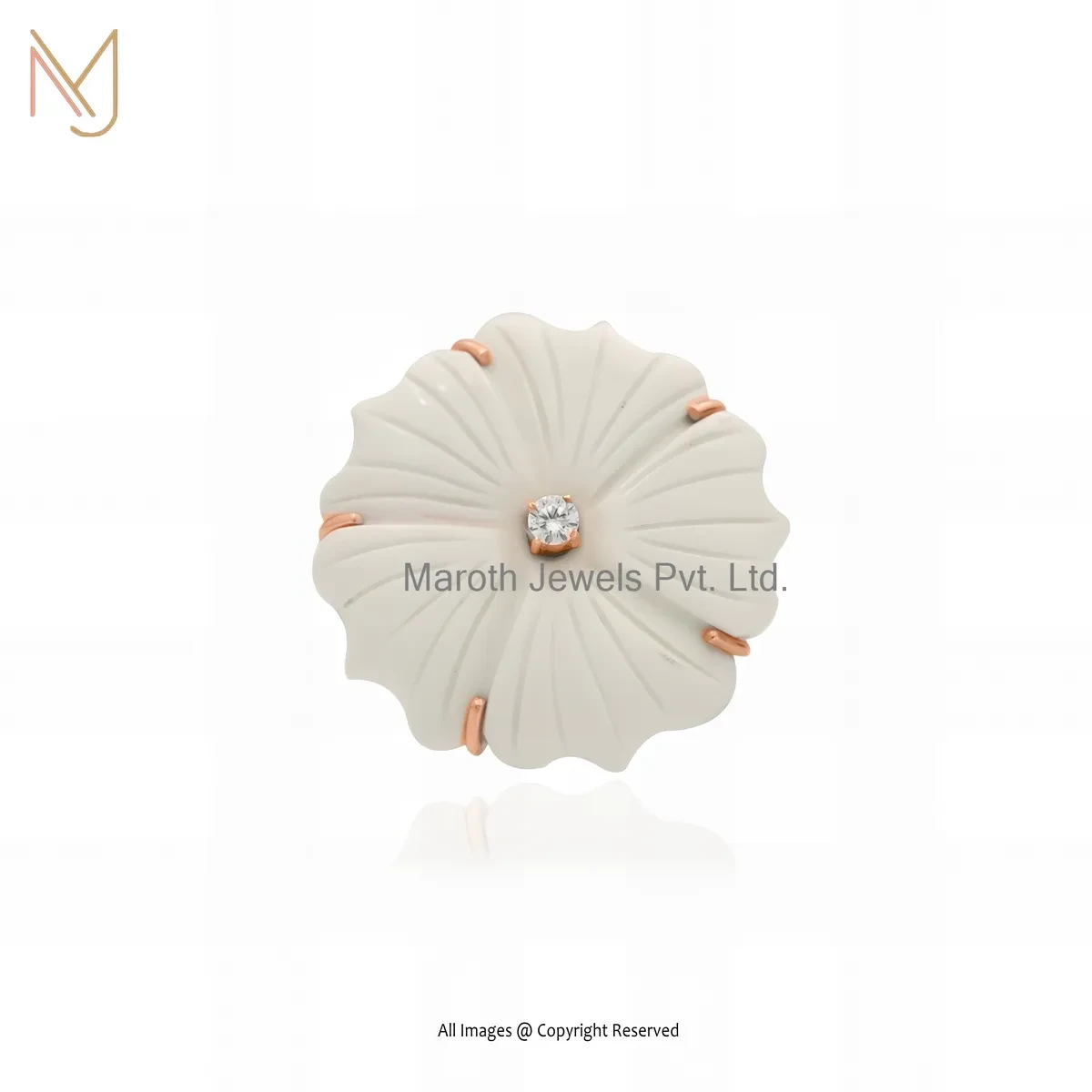 Private Lable 925 Silver Rose Gold Plated White Coral And Cubic Zircon Flower Ring