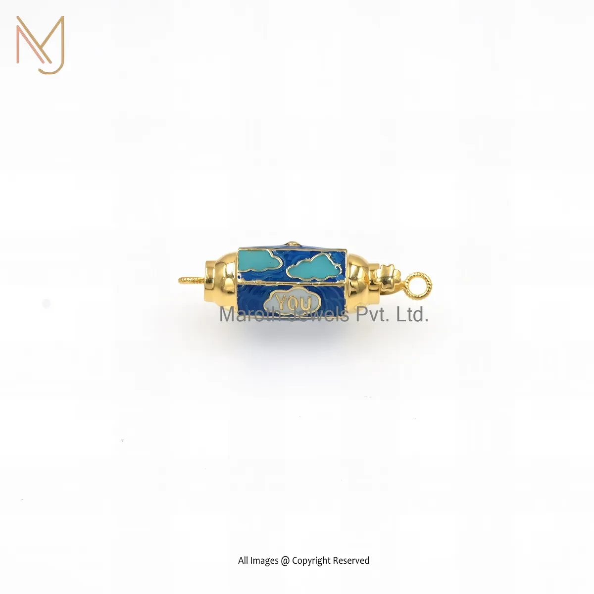 14K Yellow Gold Diamond & Enamel Amulet Charm Pendant Jewelry Supplier