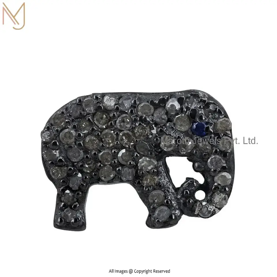 925 Silver Yellow Gold Plated Pave Diamond Elephant Pendant Custom Jewelry