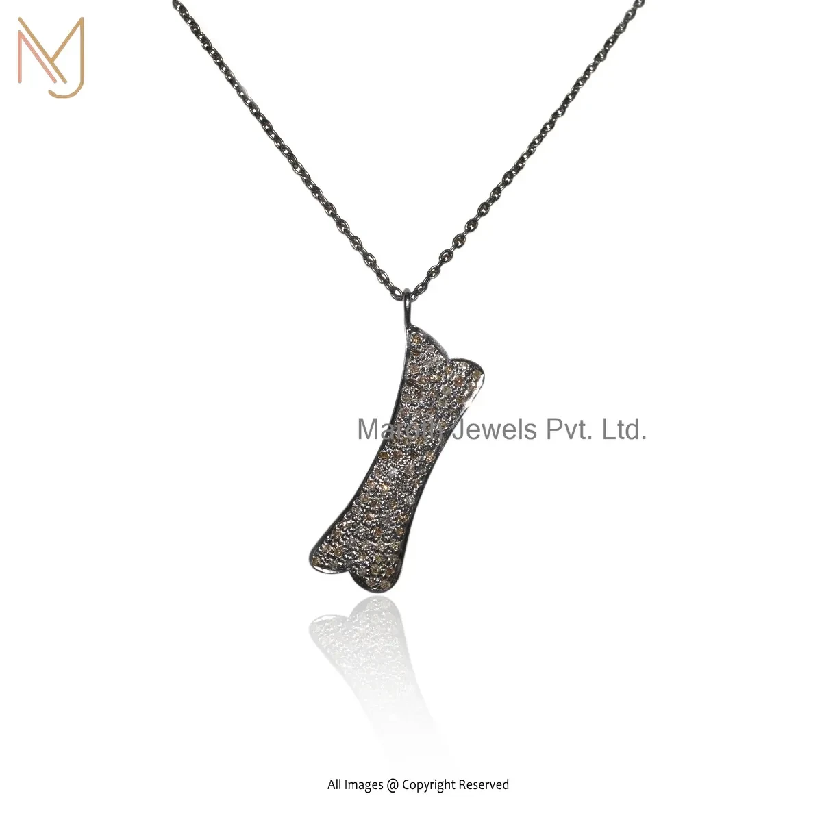 14K White Gold Pave Diamond Dog Bone Pendant Jewelry Supplier