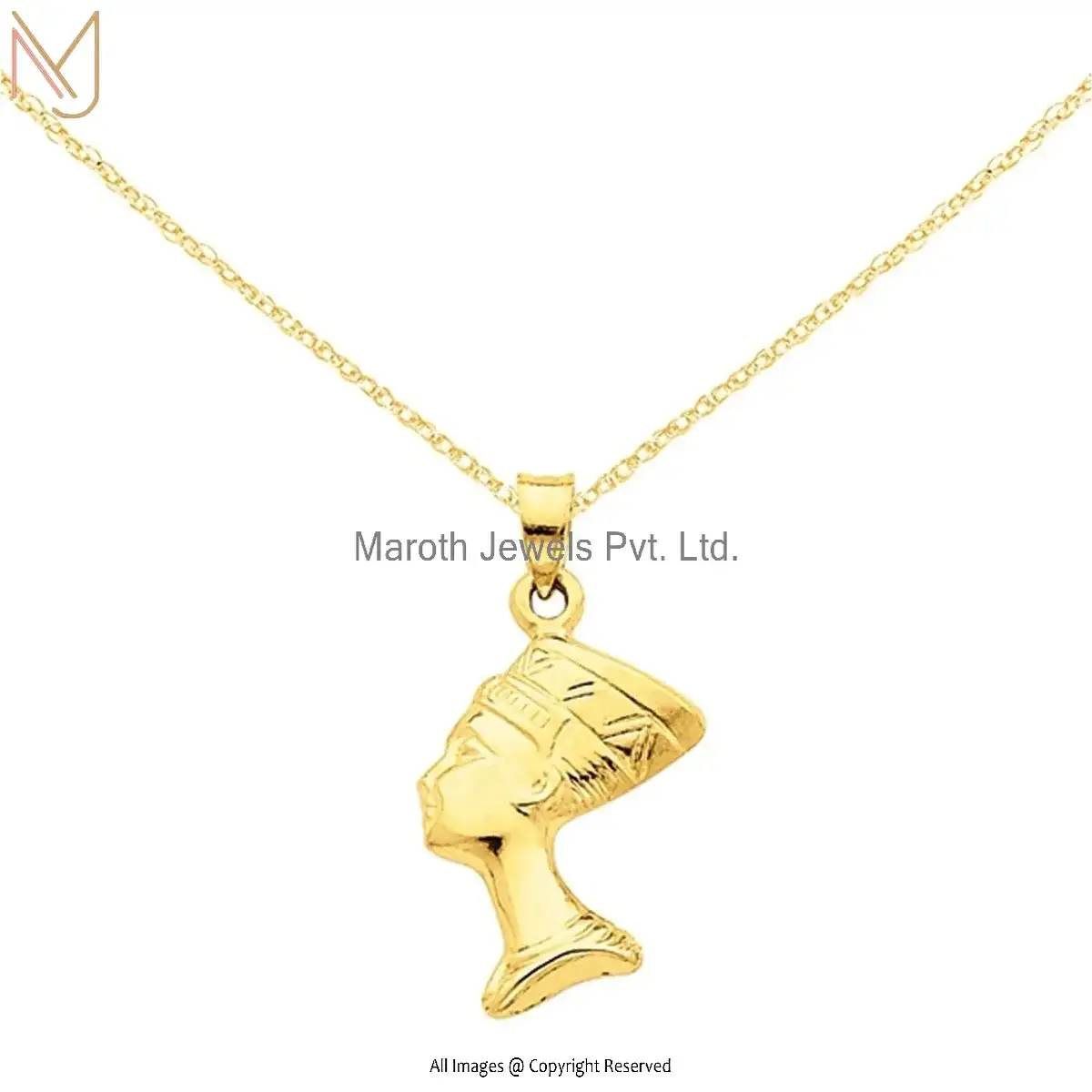 925 Silver Yellow Gold 3-D Nefertiti Pendant With Cable Rope Chain Necklace  Manufacturer