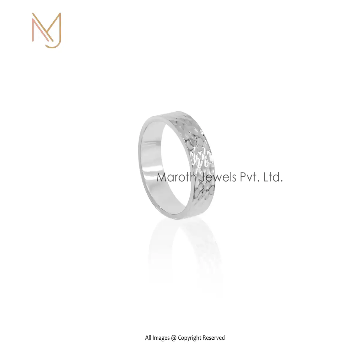 Wholesale 14K White Gold Hammered Finish Band Ring