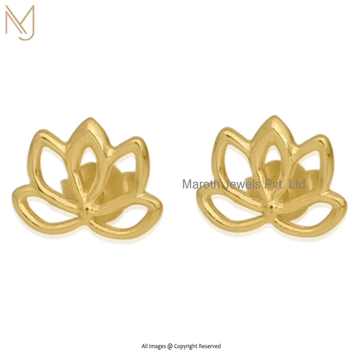 14K Yellow Gold Lotus Studs Earrings Custom Jewelry