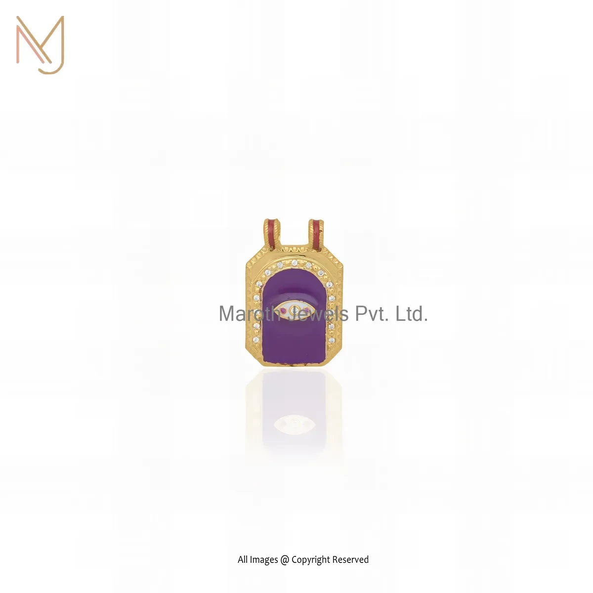 925 Silver Yellow Gold Plated Cubic Zircon & Enamel Gemstone Evil Eye Square Charm Pendant USA