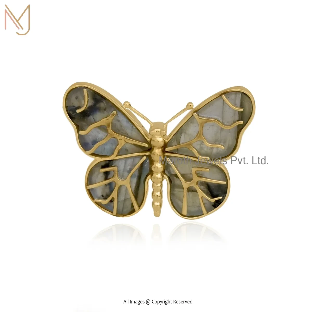 14K Yellow Gold Malachite Butterfly Pendant Custom Jewelry