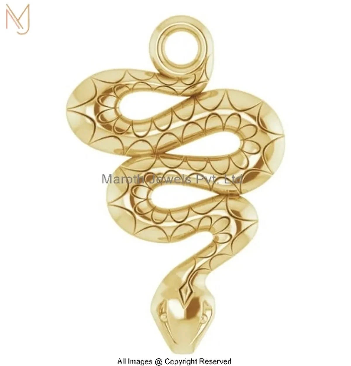 14K Yellow Gold Snake Charm Necklace Custom Jewelry