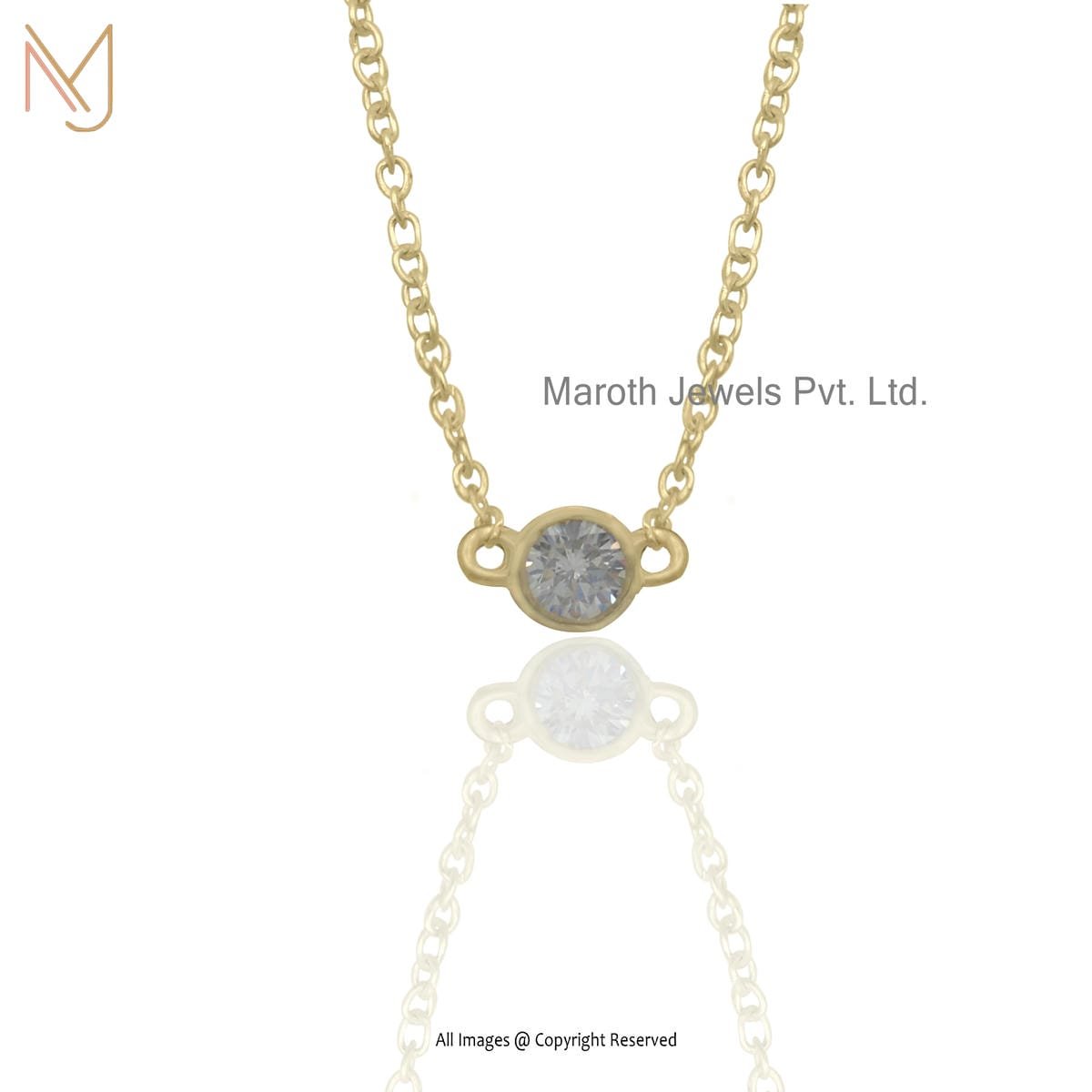 14k Solid Yellow Gold Round Cubic Zircon Necklace Manufacturer