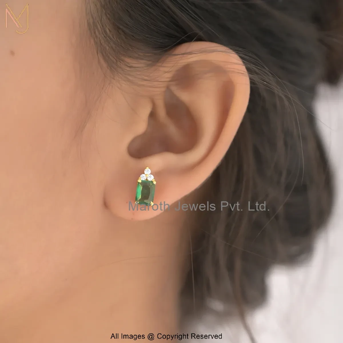 925 Silver White Gold Plated Cubic Zircon Emerald Stud Earring Jewelry Supplier