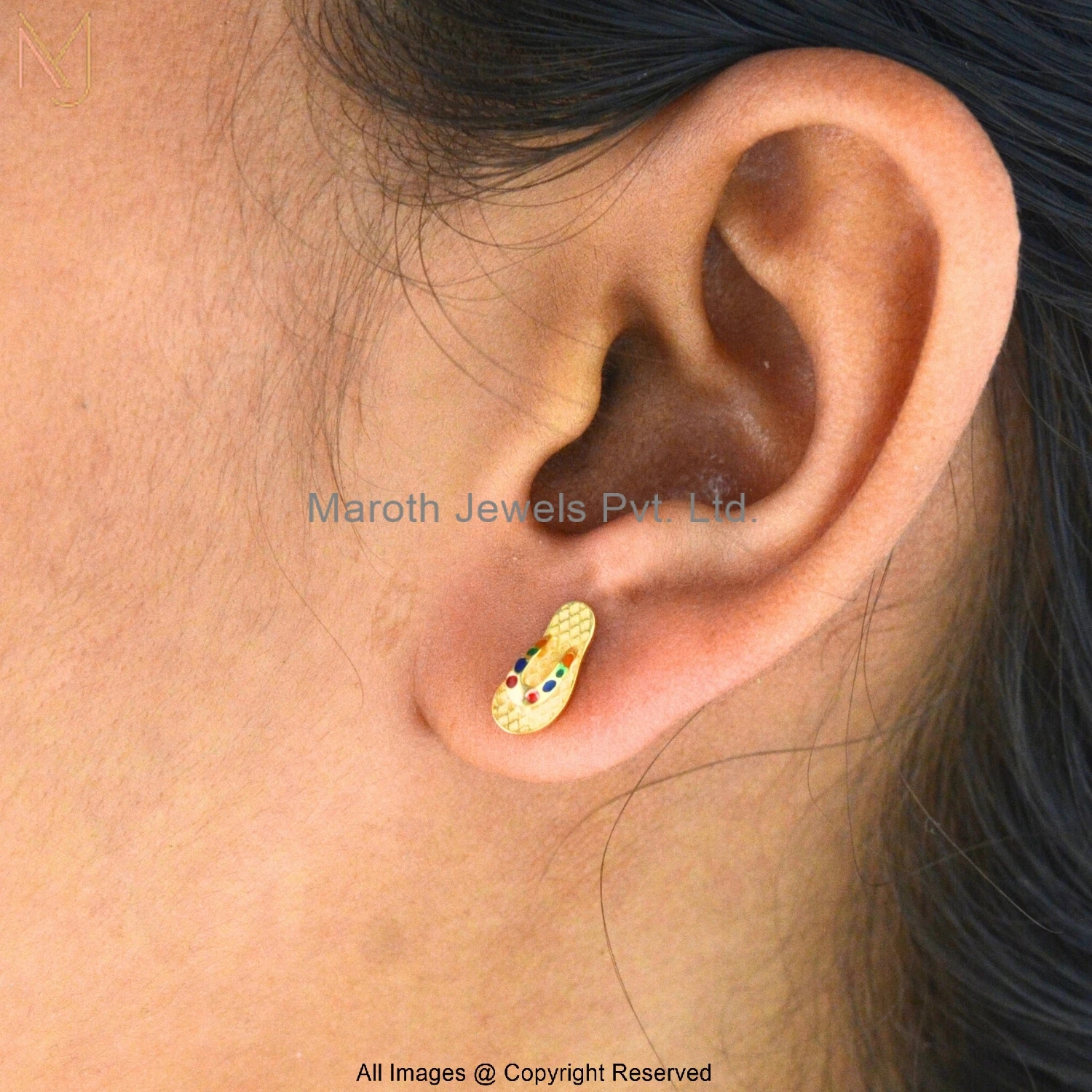 Wholesale 925 Silver Yellow Gold Plated Multicolor Enamel Footprint Design Gold Stud Earrings