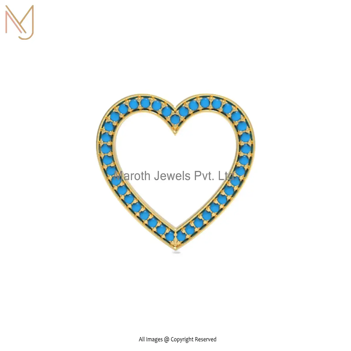 Private label 14k Yellow Gold Turquoise Gemstone Heart Charm Pendant Jewelry
