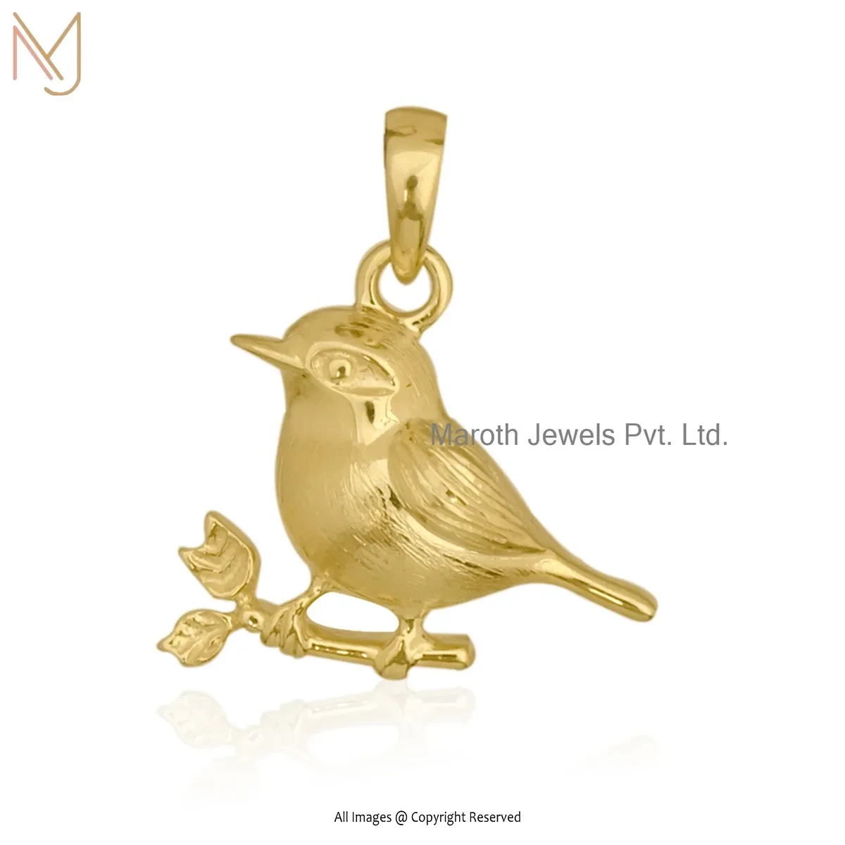 925 Sterling Silver Yellow Gold Plated Bird Charm Pendant Jewelry Supplier