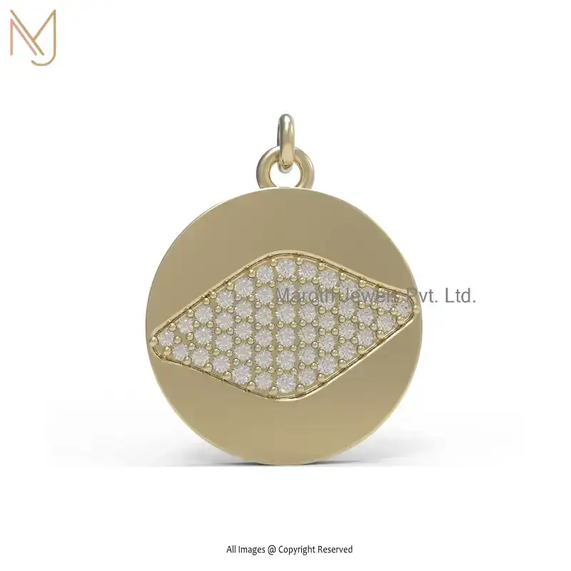 Private Lable 14K Yellow Gold Evil Eye Pave Diamond Designs Pendant Jewelry