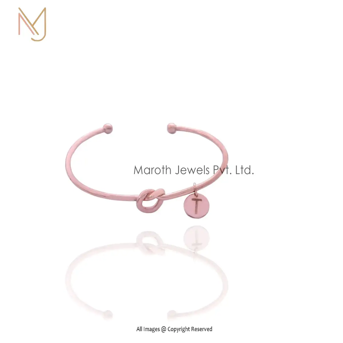 14K Rose Gold Adjustable Knot A Initials Bangle Jewelry Manufacturer