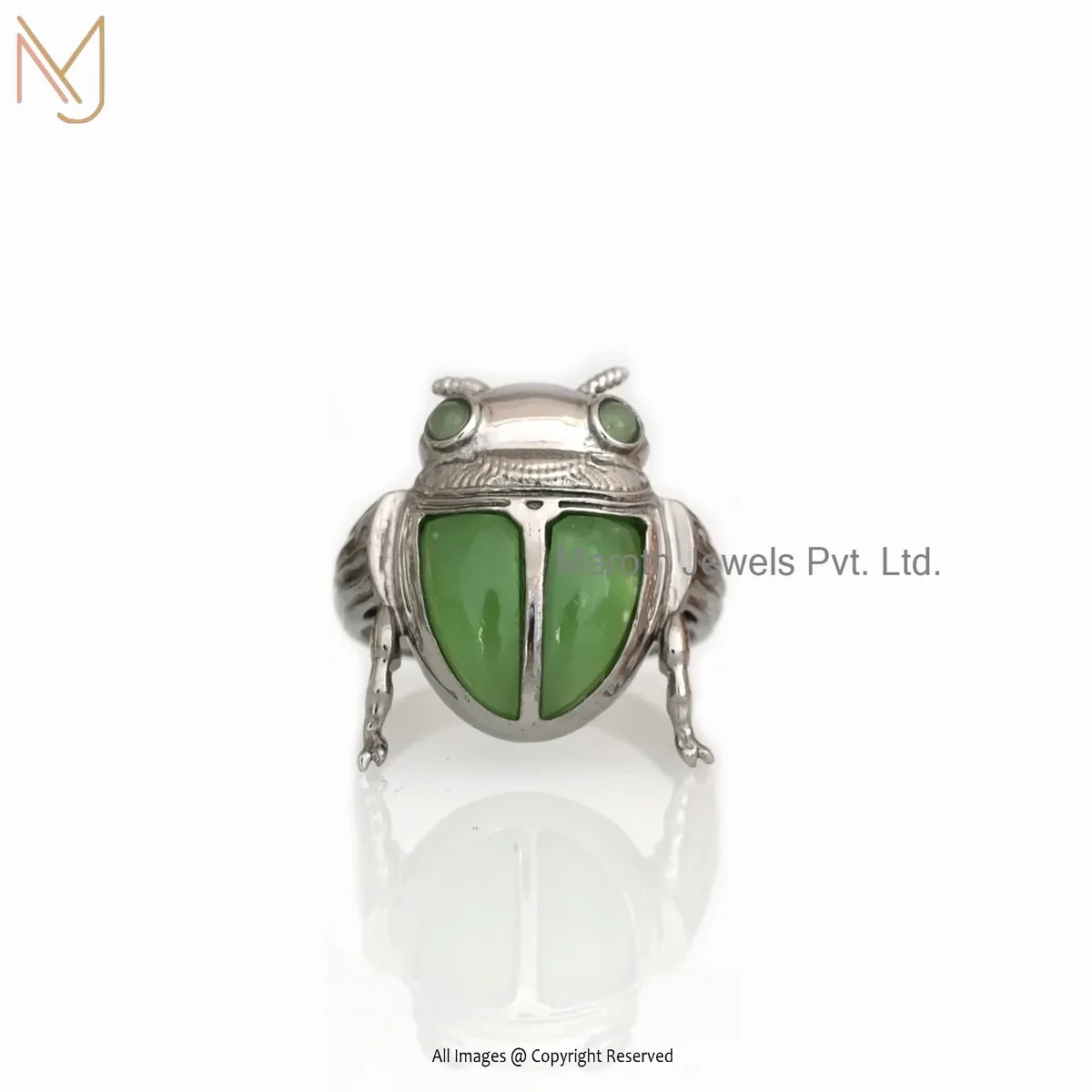 925 Silver Yellow Gold Plated Labradorite Scarab Ring Jewelry Supplier