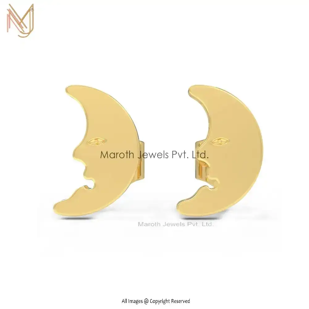 Wholesale 925 Silver Yellow Gold Plated Crescent Moon Studs Earrings Jewelry