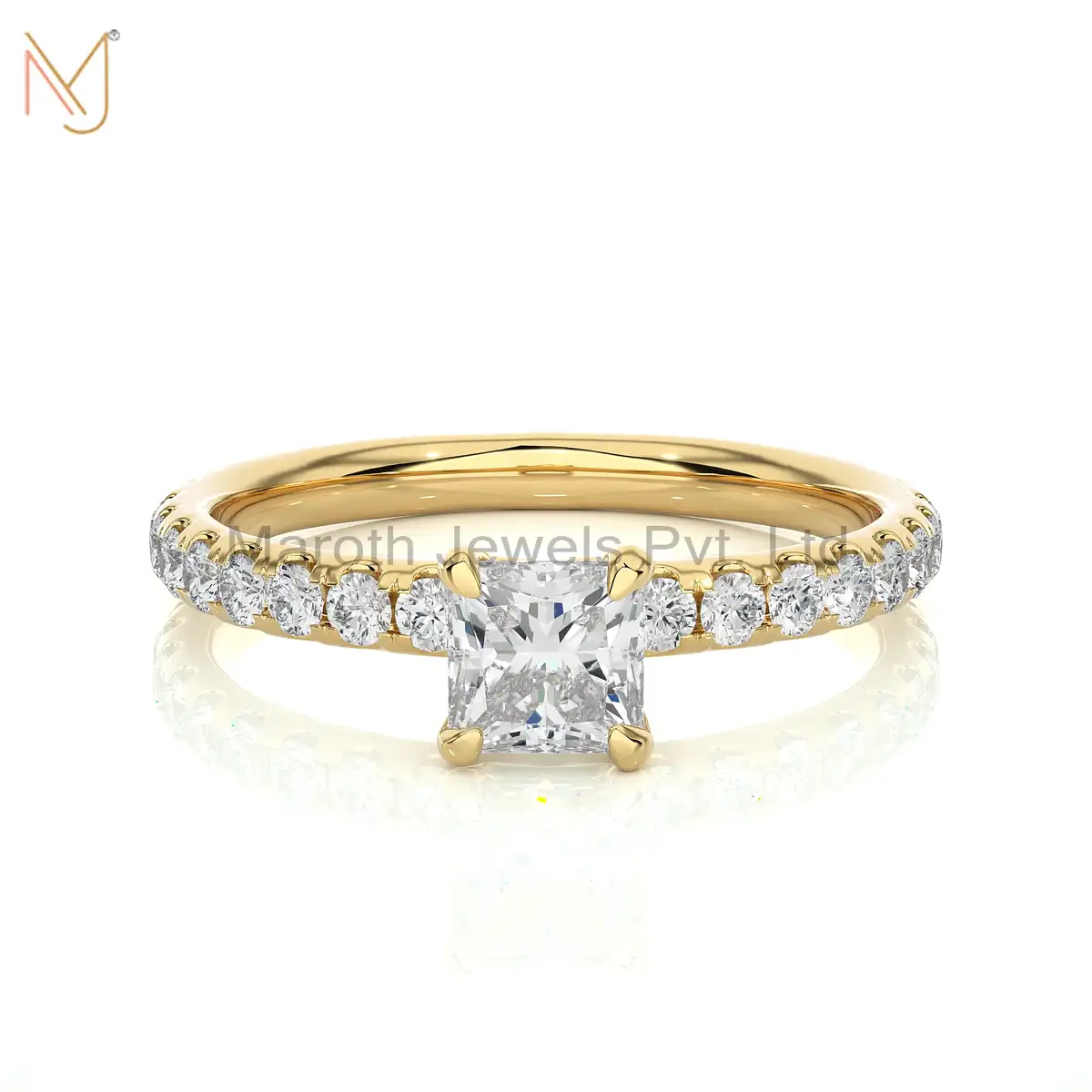 925 Silver Yellow Gold Moissanite Diamond Square Princess Ring Manufacturer