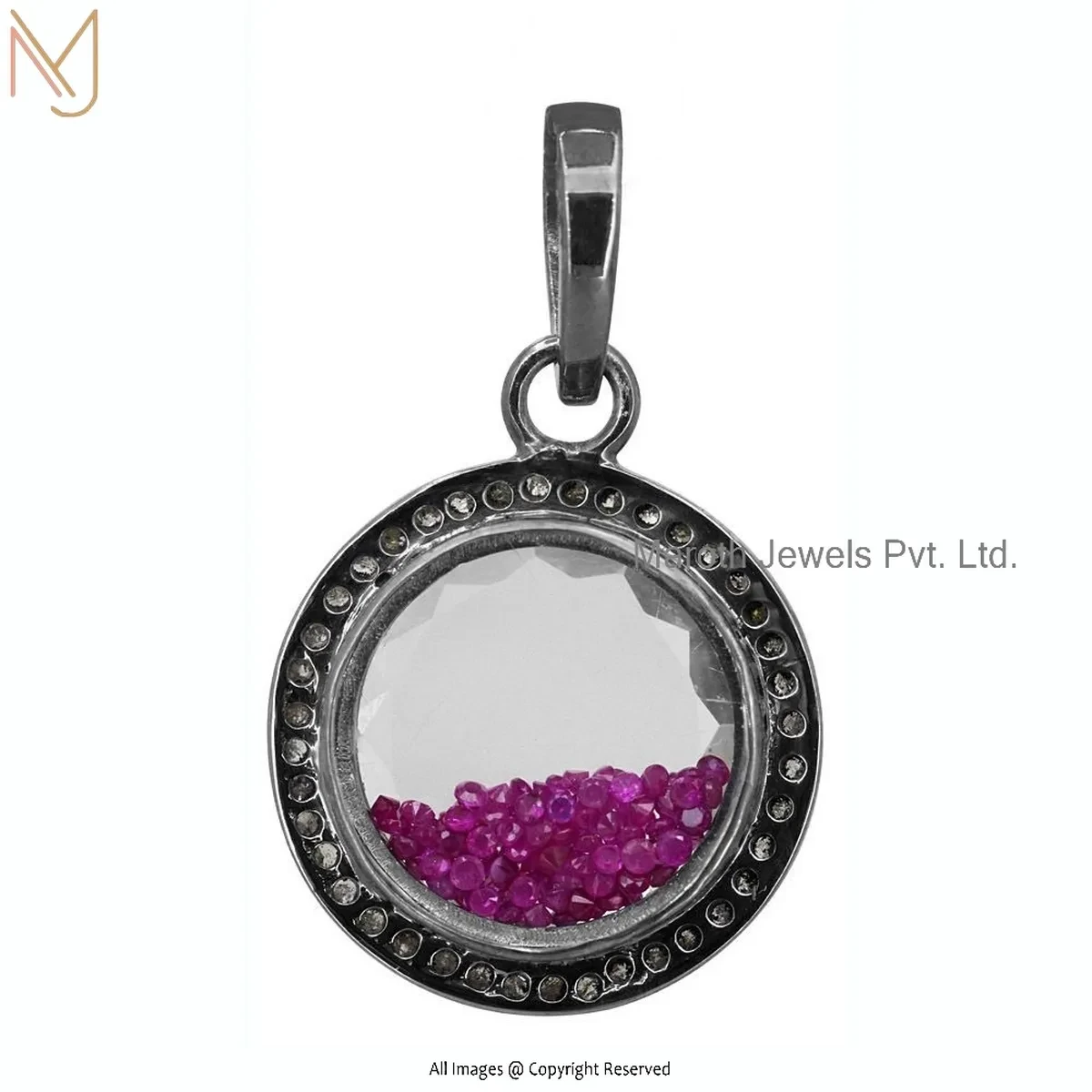 14K Yellow Gold Ruby Pave Diamond Shaker Pendant Custom Jewelry