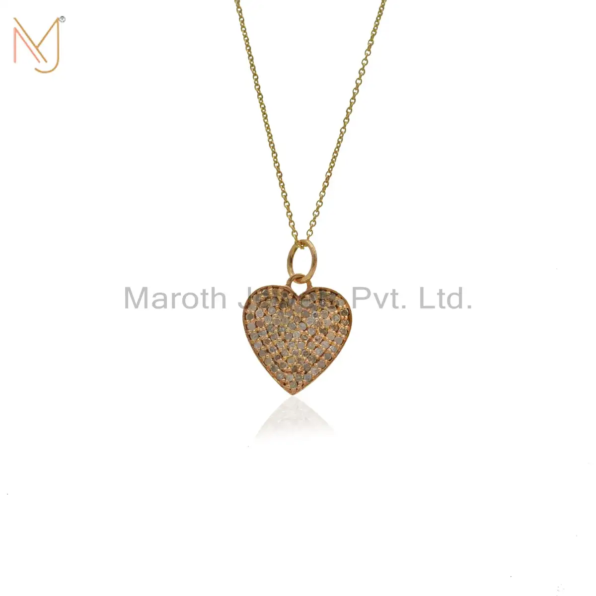 925 Silver Yellow Gold Plated Pave Diamond Heart Pendant Jewelry Supplier