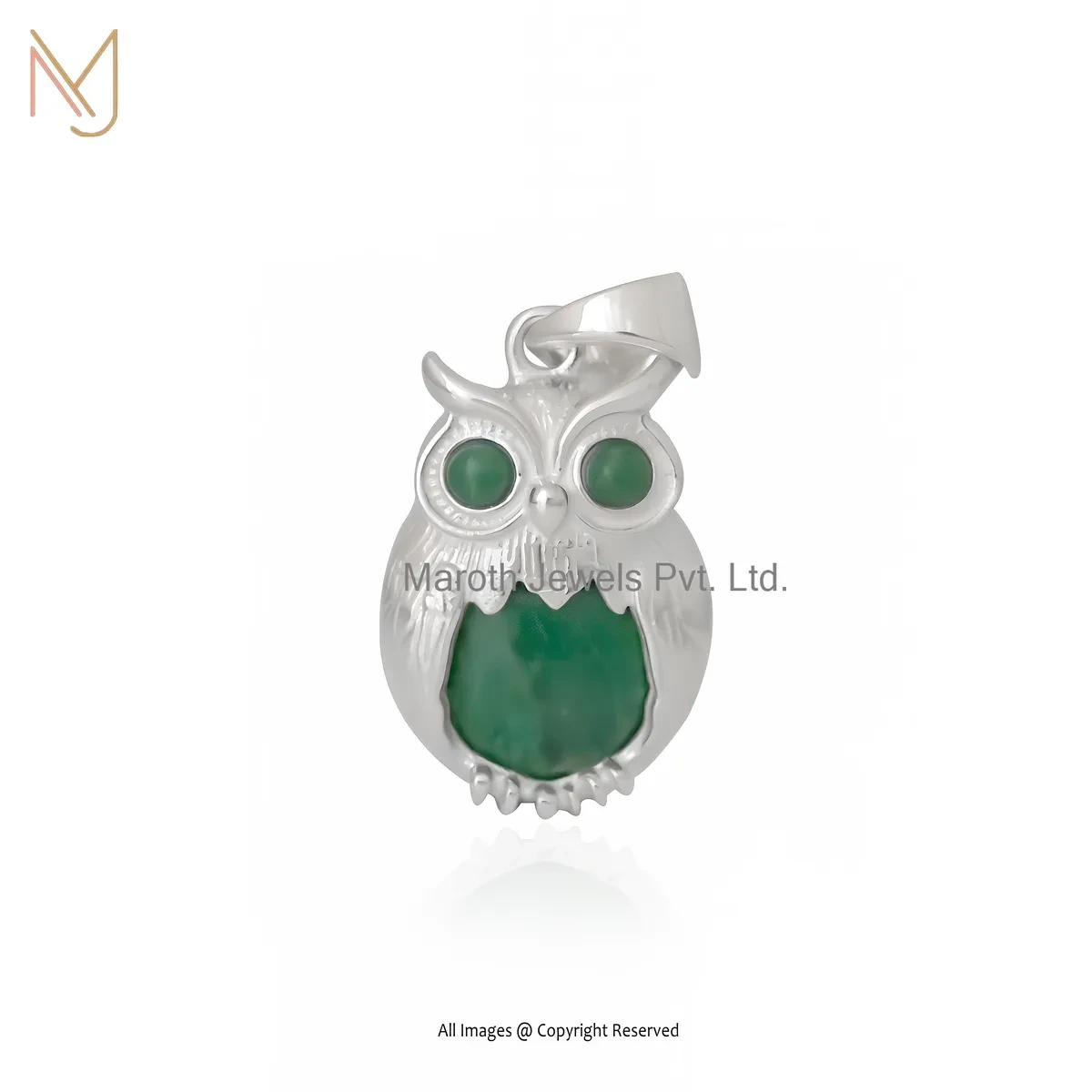 14K Yellow Gold Malachite Owl Pendant Jewelry Supplier