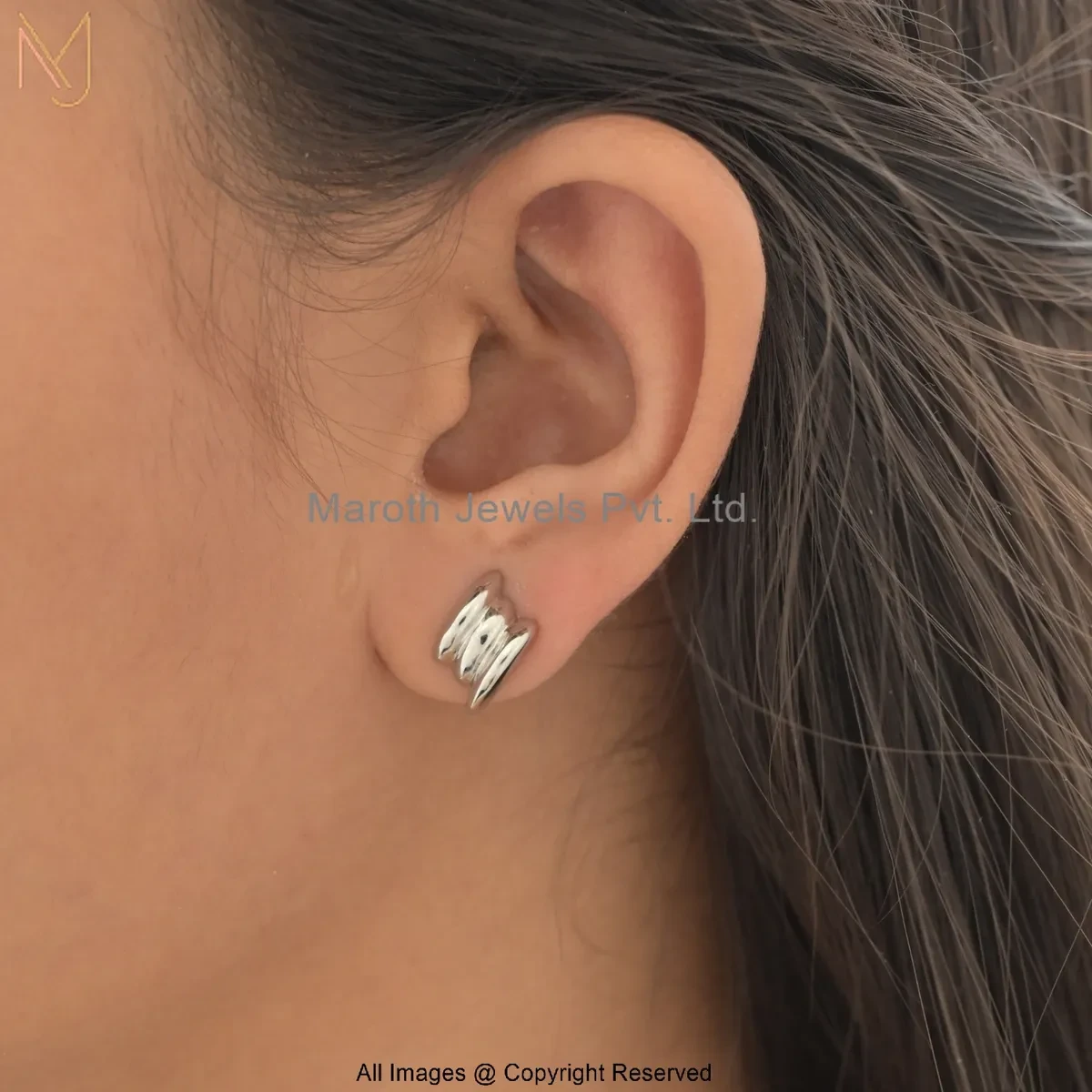 925 Silver White Gold Plated Triple Ridge Hoop Earring Jewelry Supplier