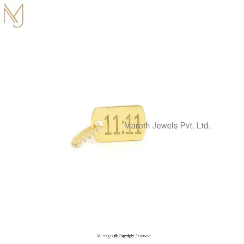 Private Lable 14K Yellow Gold Diamond Cubic Zircon Manifestation Tag Pendant