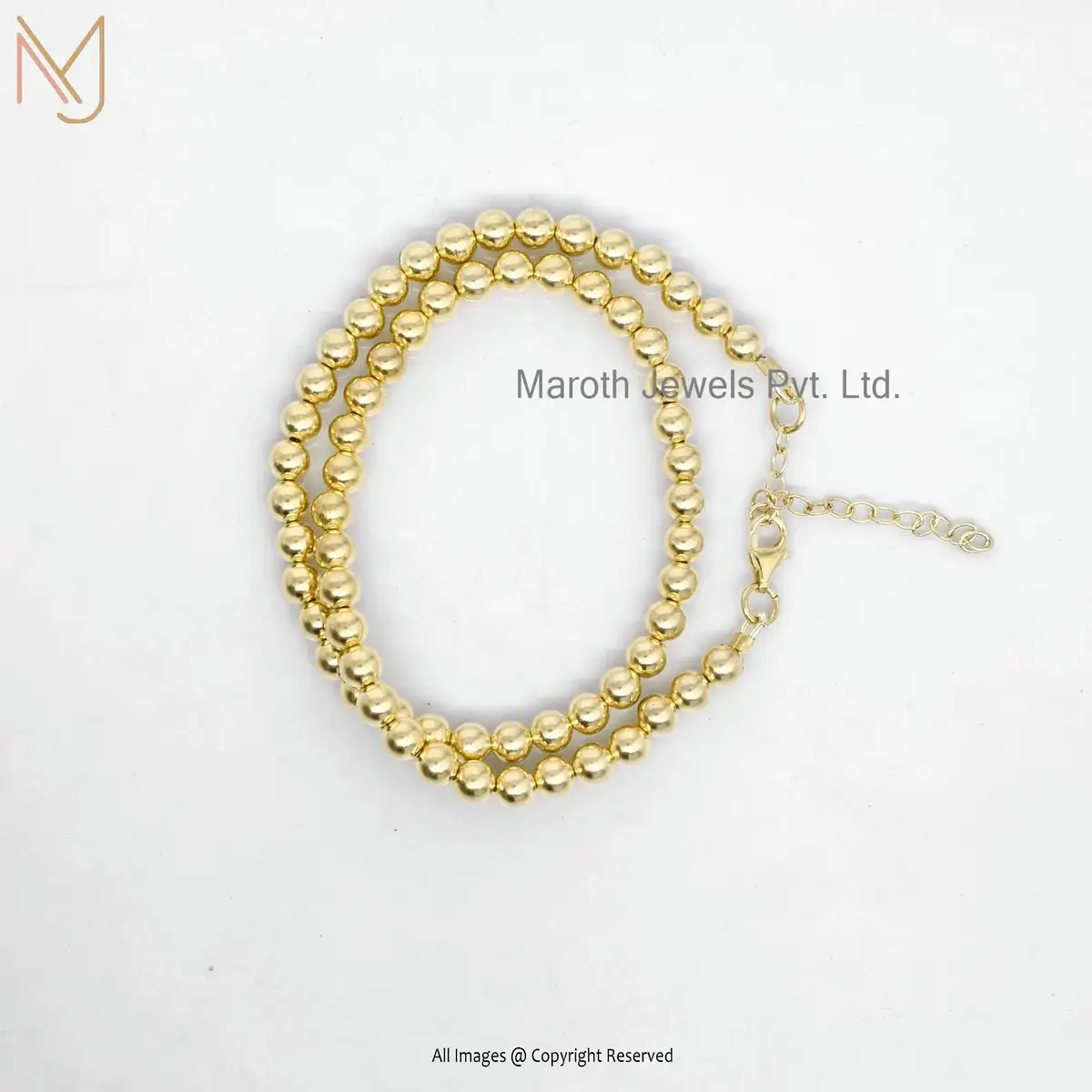 Wholesale 925 Silver Yellow Gold Plated Beads Necklace Handmade Jewelry